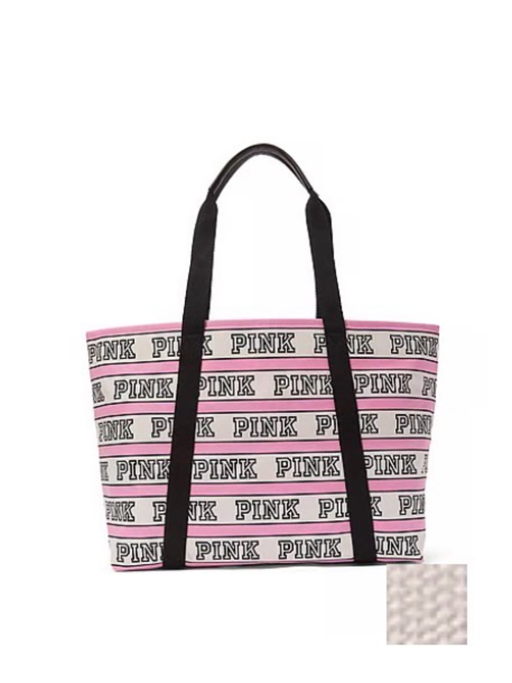 PINK Victoria's Secret Pink and Black Logo Stripe Canvas Tote